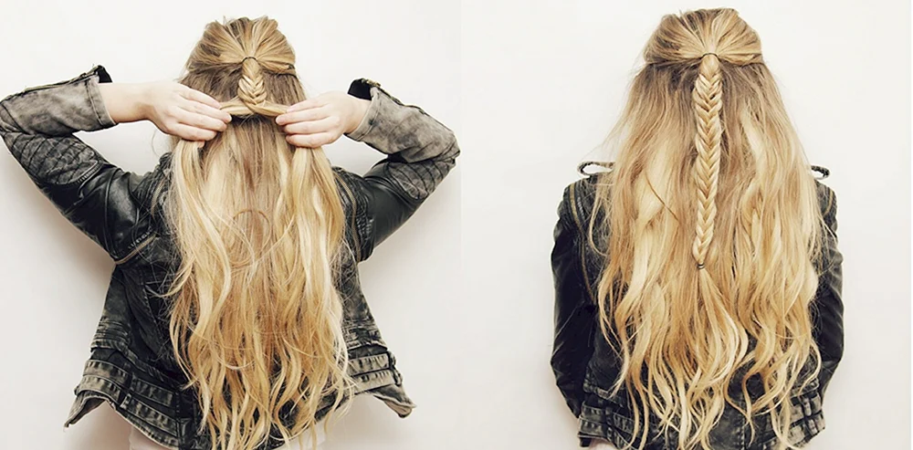 Haarschnitt mit losem Haar und Zopf