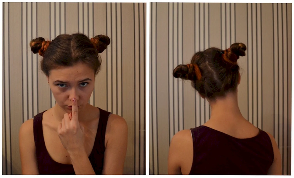 Frisur mit zwei Duttfrisuren