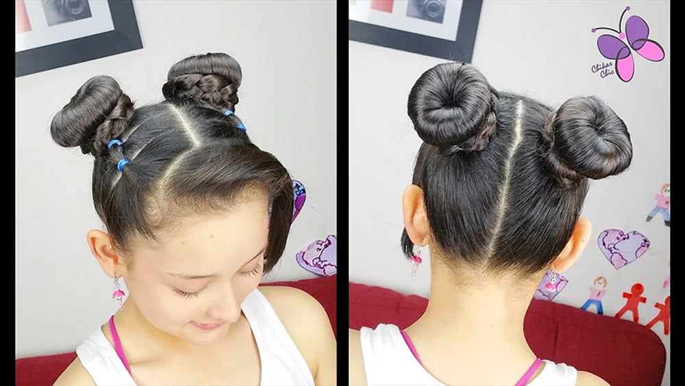 Frisur mit zwei Duttfrisuren für Mädchen