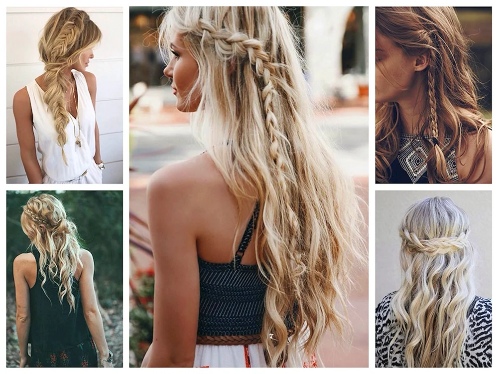 Boho und Hippie Style lose Zöpfe mit Perlen im Haar