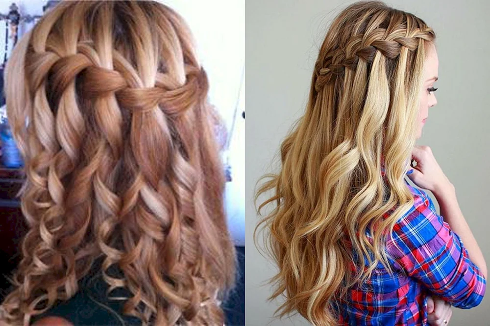 Wasserfallfrisur für lange Haare mit Locken