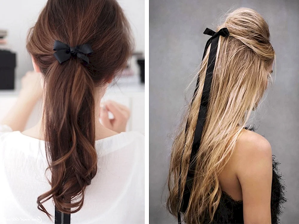 Frisuren für offenes Haar mit Schleife