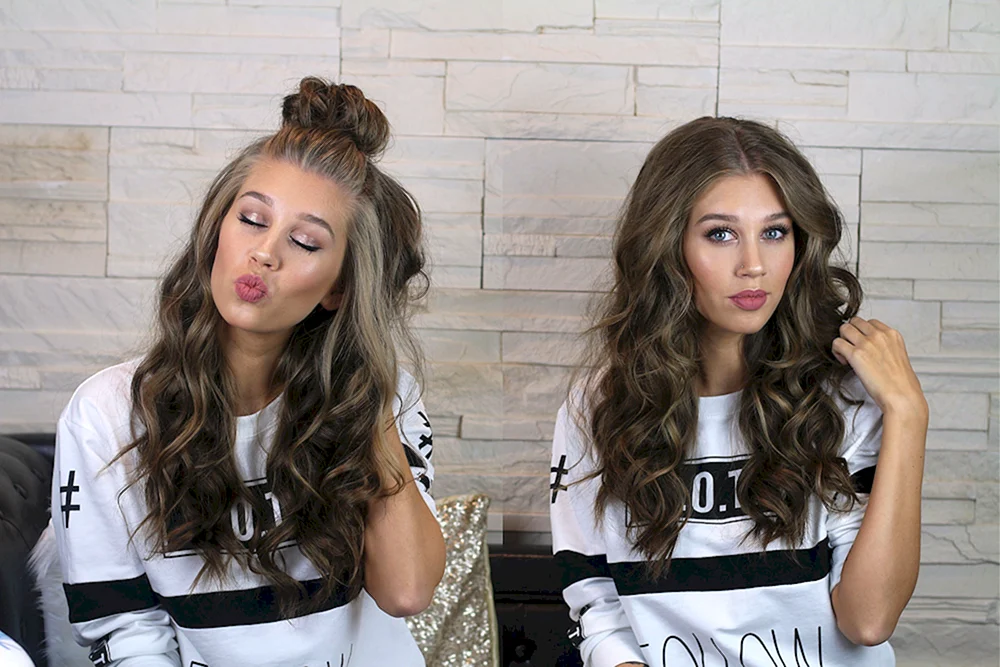 Frisuren mit zwei Dutts. Mit losem Haar