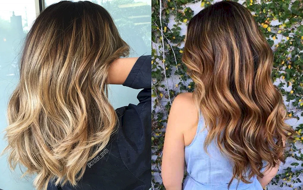 Balayage Färbetechnik für dunkles langes Haar