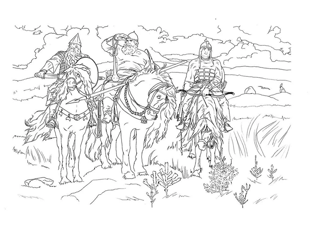 Färbung drei Bogatyrs Vasnetsov