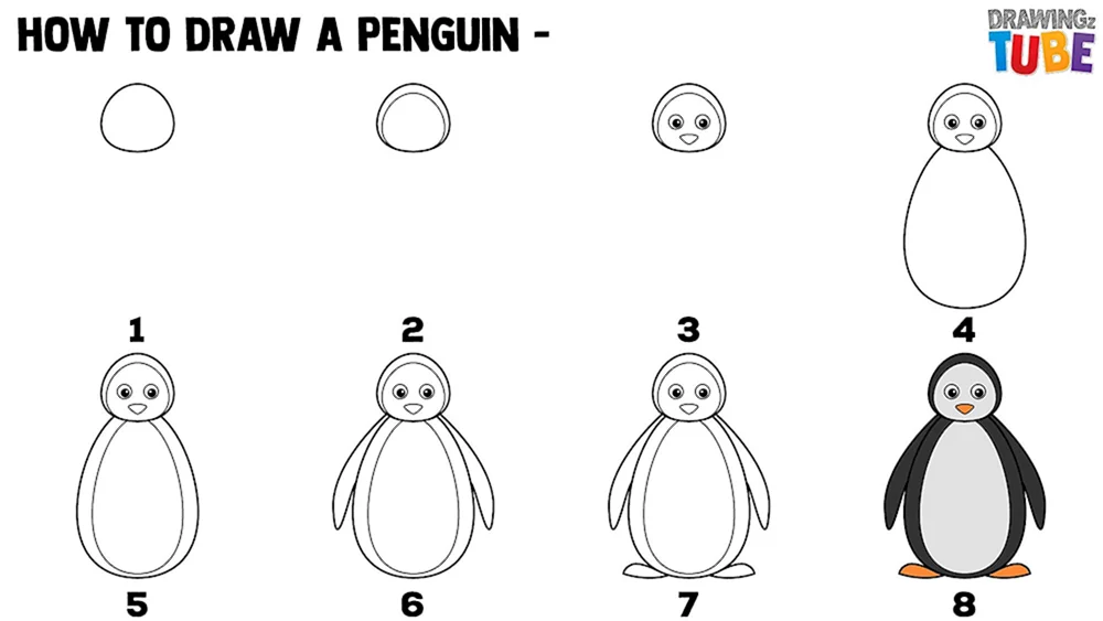 Pinguin zeichnen mit Kindern in Etappen