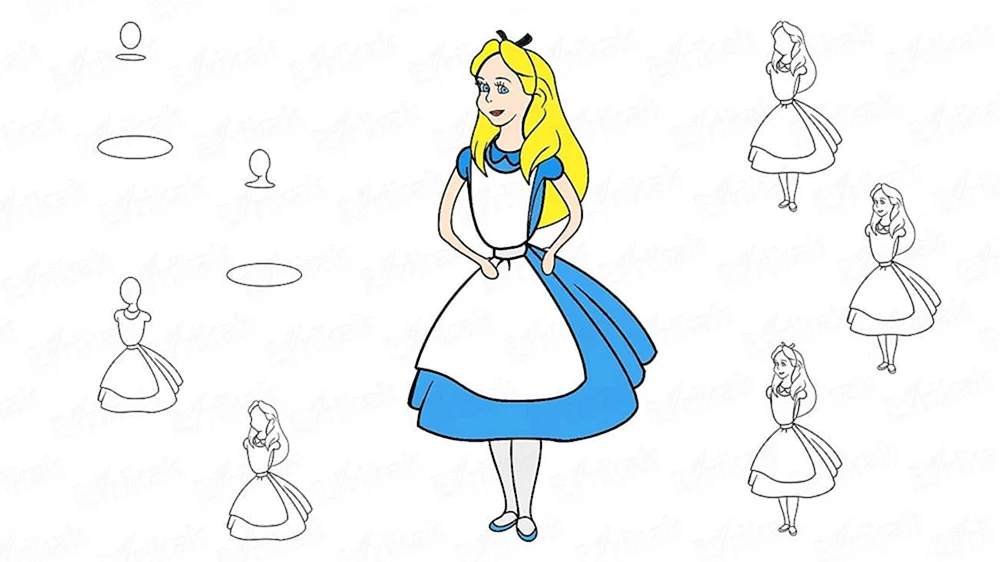 Alice im Wunderland Zeichnung in Etappen