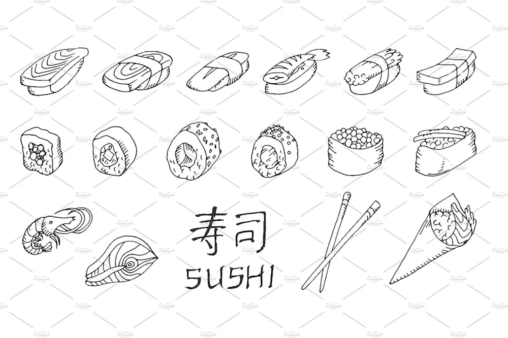 Sushi-Rollen zeichnen zum Zeichnen