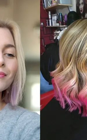 Rosa Strähnen auf kurzem Haar