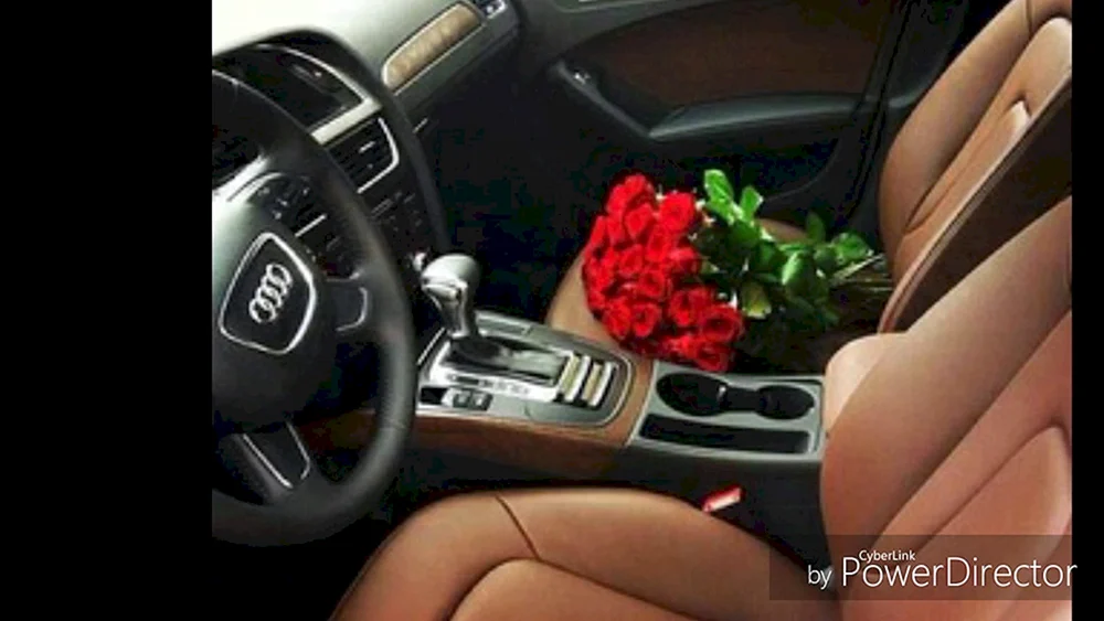 Mädchen mit Blumen im Auto