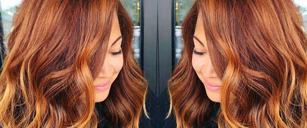Goldene Balayage auf Braun