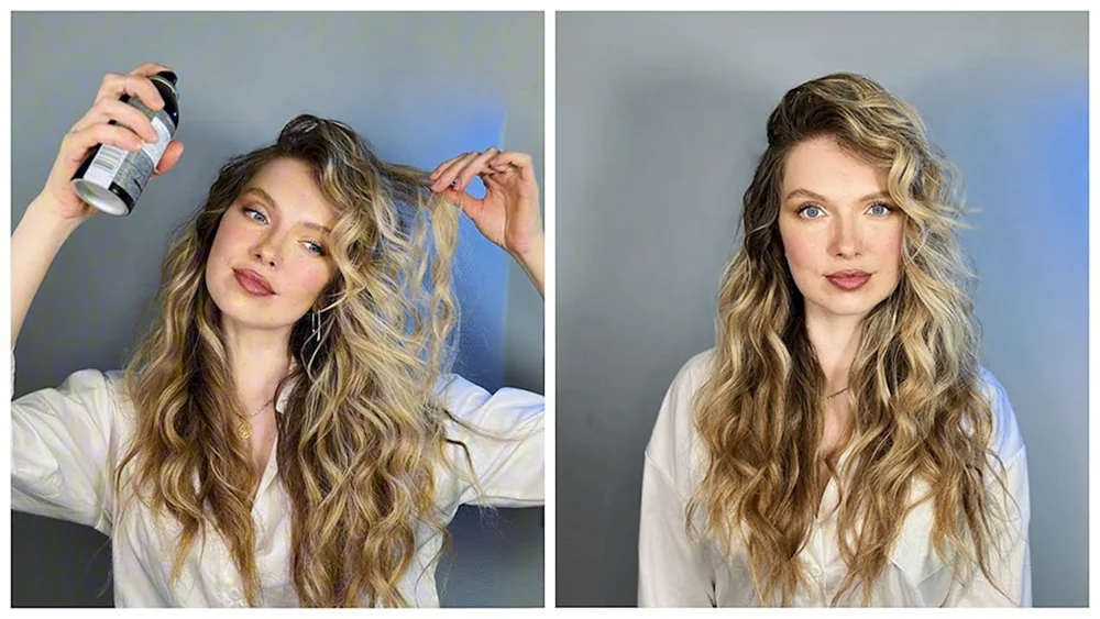 Frisur. Mittlere Locken mit Lockenstab