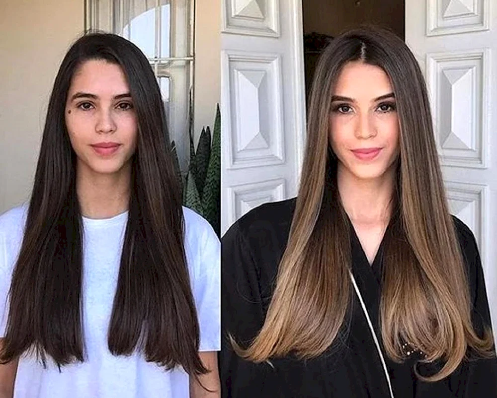 Balayage-Balayage-Schattierung auf dunklem langen Haar