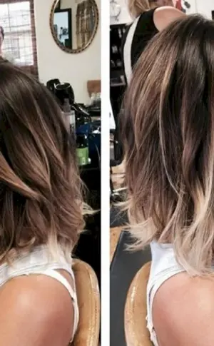 Balayage Balayage Shatush auf dunklem Bob-Haar