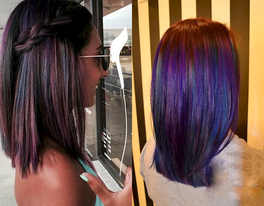 Blaue Haare Asche Balayage.
