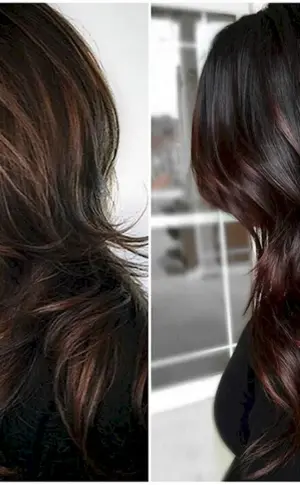 Komplexe Färbung auf dunklem Haar lang