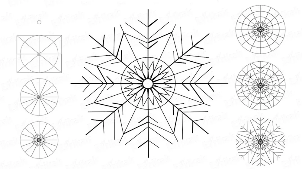 Schritt für Schritt Schneeflocken zeichnen
