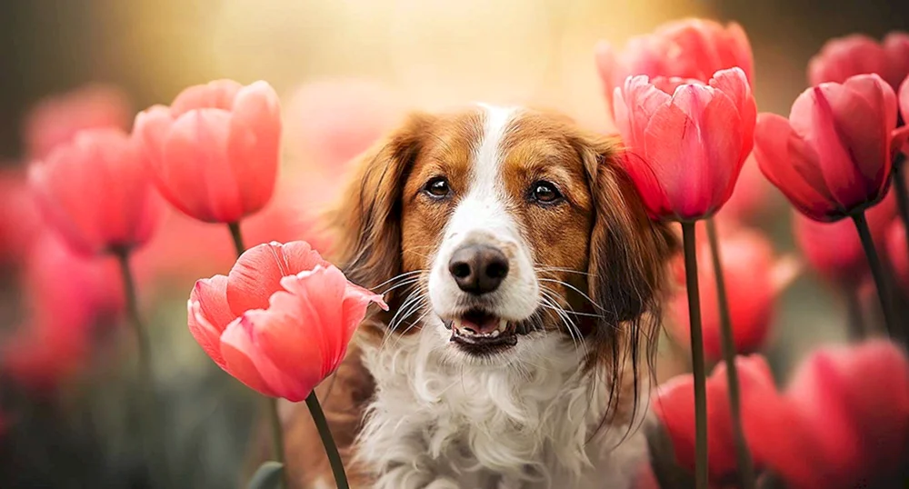 Hund mit Blume