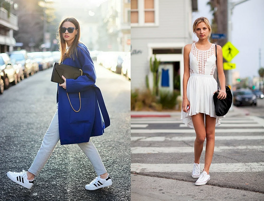 Sportliches Kleid mit weißen Turnschuhen