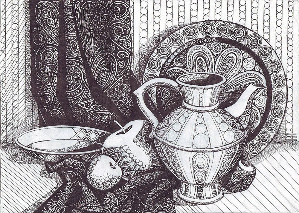 Stylisierung von Stillleben in Tinte