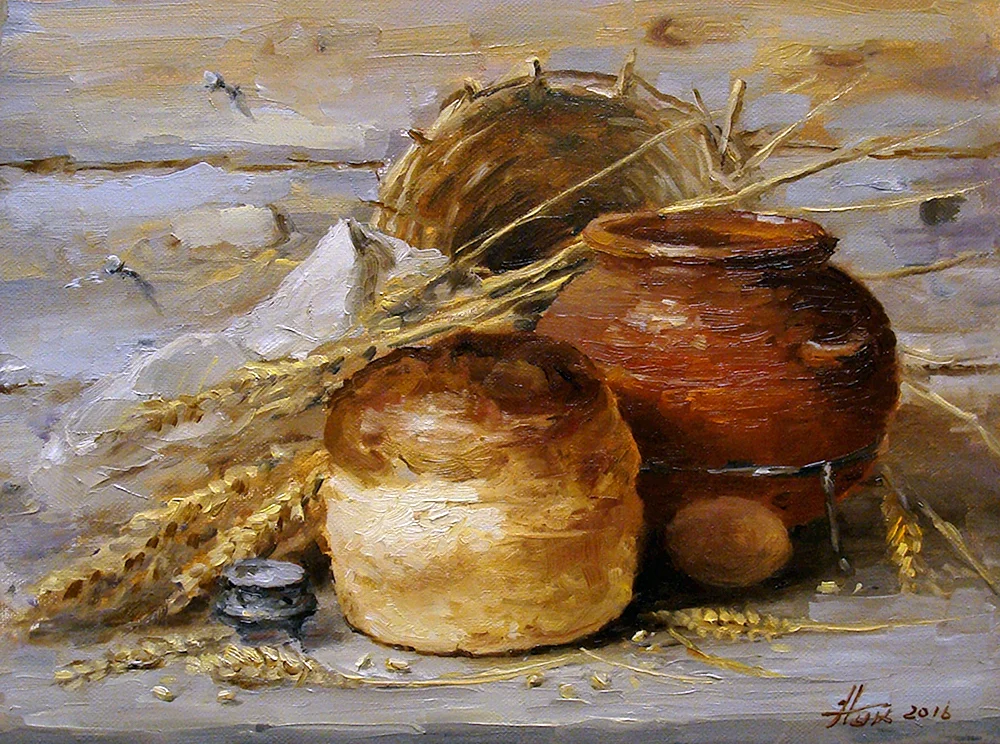 „Stillleben mit Brot und Schinken“ von Carlo Magini