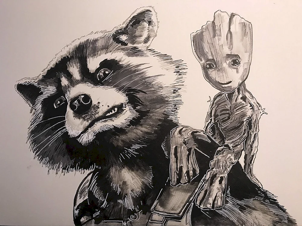 Krieger der Galaxie Waschbär und Groot