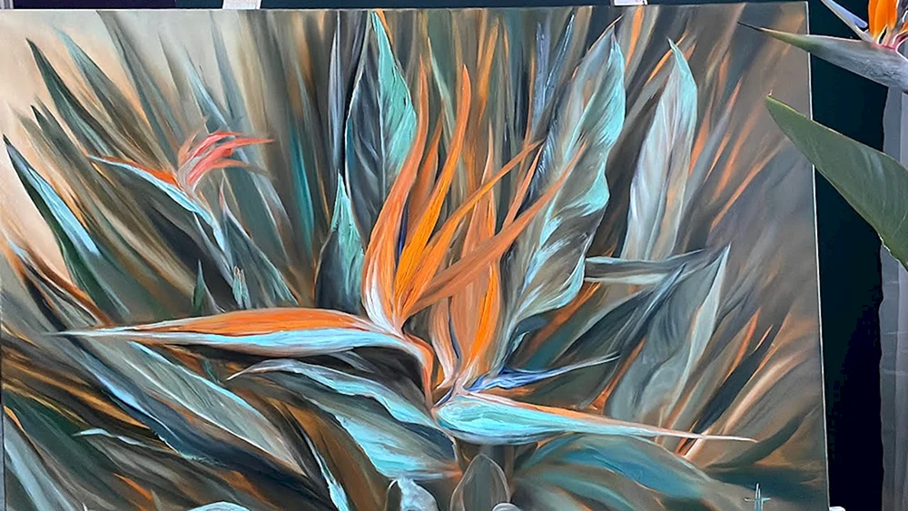 Strelitzia Blumenzeichnung schwarz-weiß