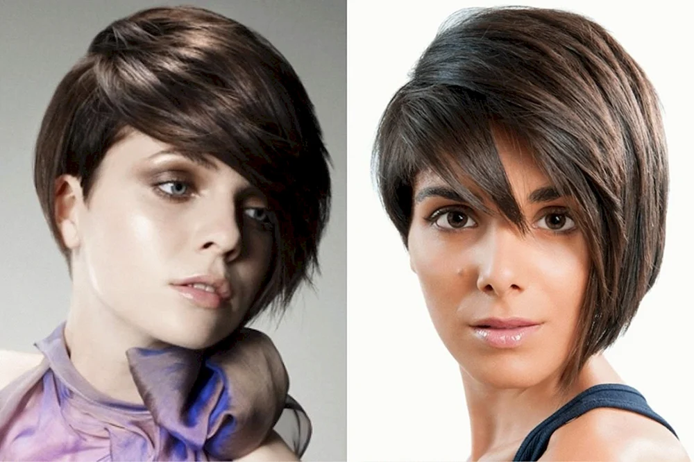 Bob asymmetrischer Haarschnitt mit schrägem Pony