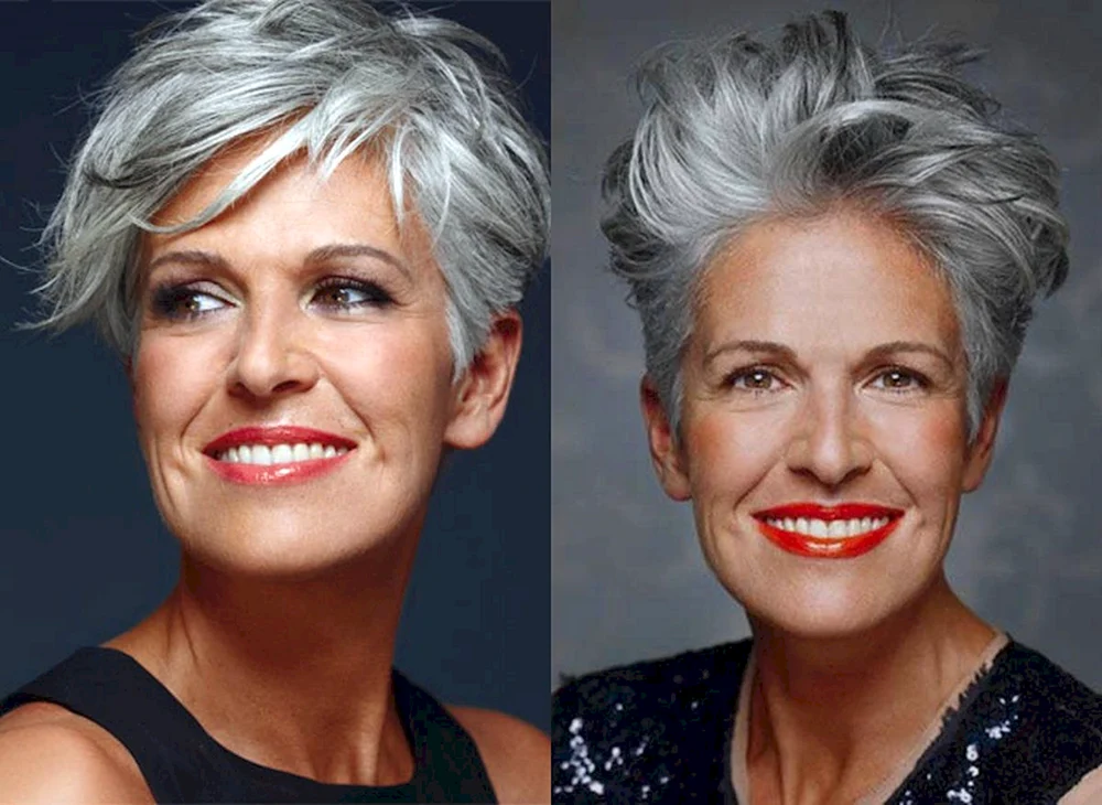 Pixie Haarschnitt auf grauem Haar für Frauen über 50