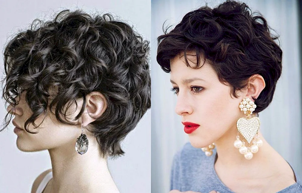 Pixie-Haarschnitt. Bob auf lockigem Haar