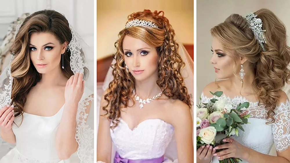 Hochzeitsfrisur lose Locken mit Schleier