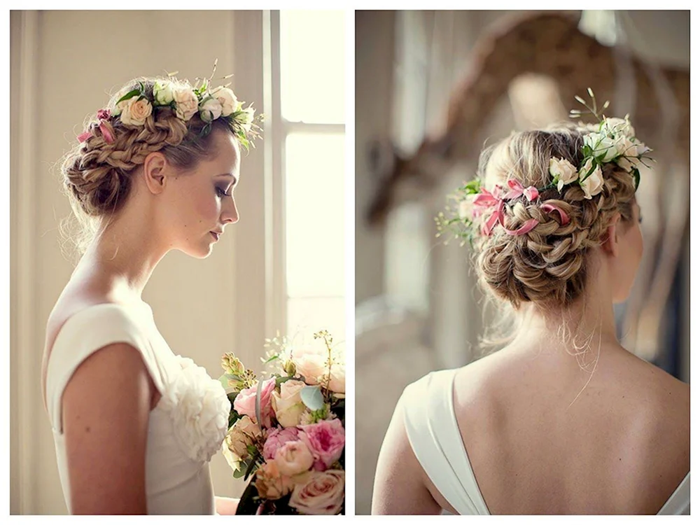 Hochzeitsfrisur mit Kranz für eine Hochzeit