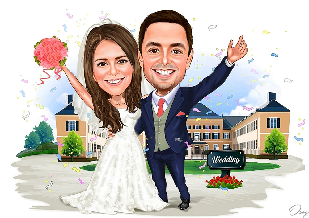 Hochzeitskarikatur für Frischvermählte