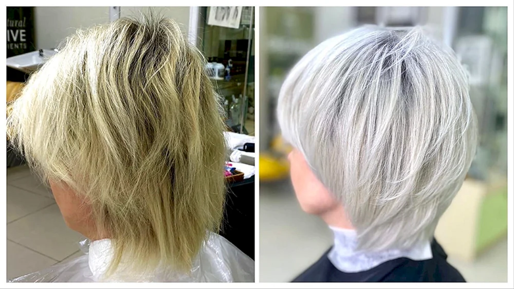 Total blond mit Wurzelverdunkelung kurz