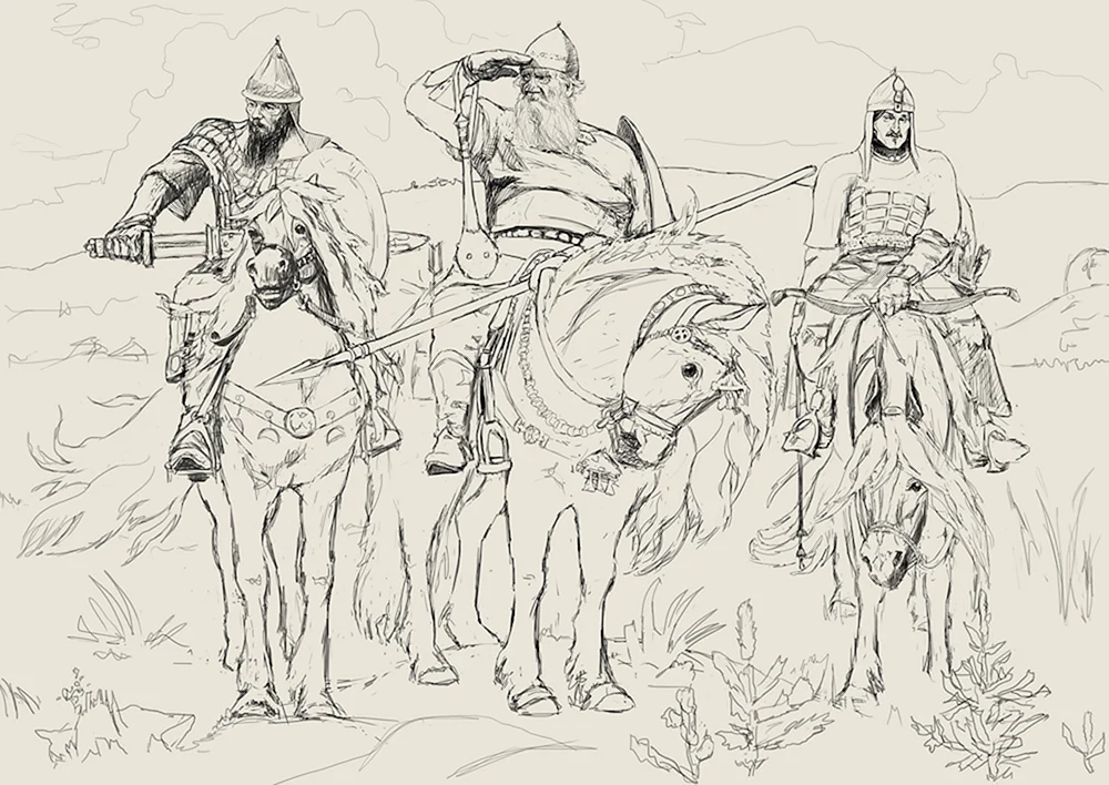 Drei Mohrenköpfe Vasnetsov schwarz und weiß