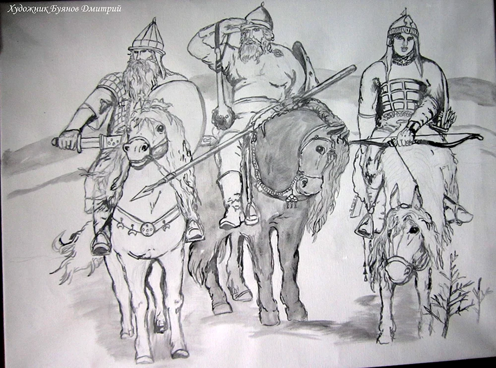 Drei Mohrenköpfe Vasnetsov schwarz und weiß