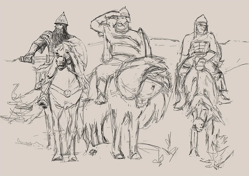 Drei Mohrenköpfe Vasnetsov schwarz und weiß