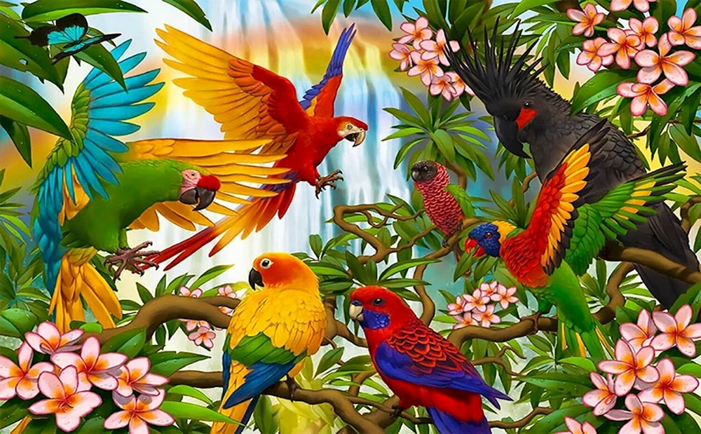 Diamantenmosaik 40x50 Papageien