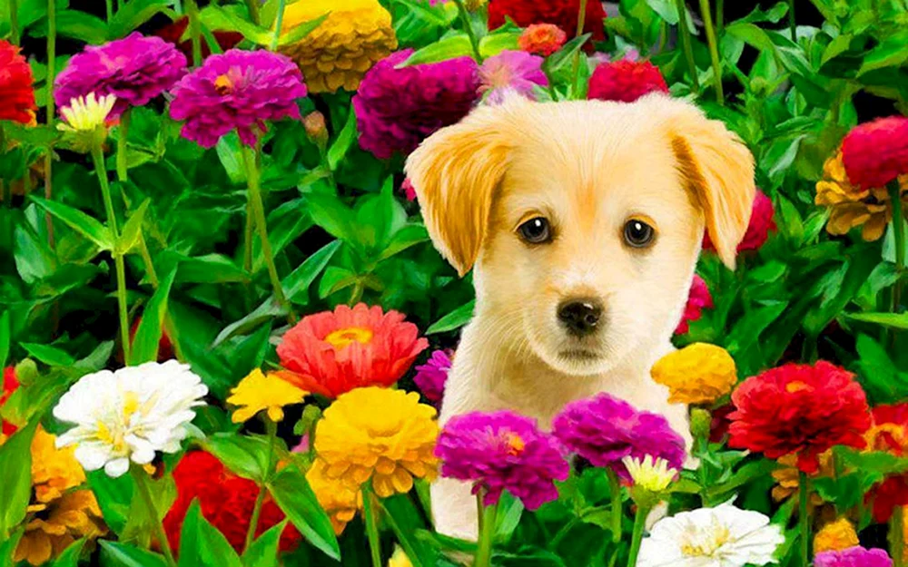 Hund mit Rose
