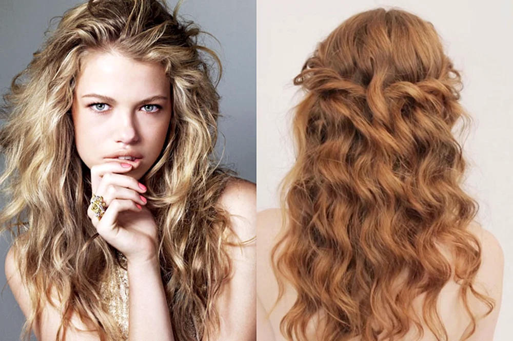 Schlampige Locken auf langem Haar