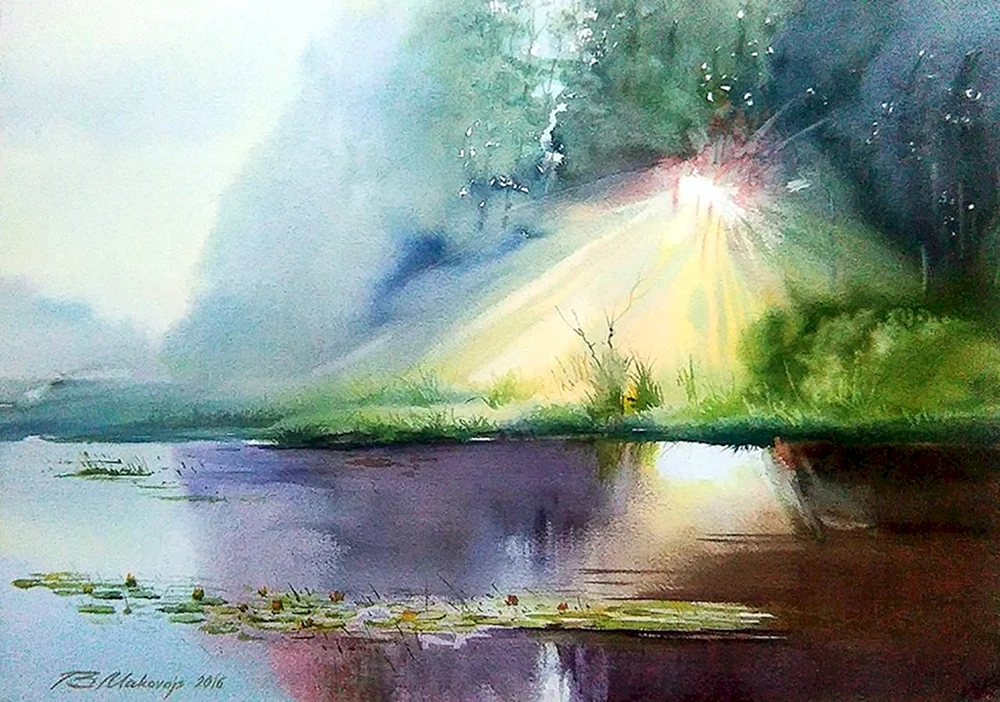 Valery Bulatov. Altai. Landschaftsmaler. Aquarell Vladimir Volegov Sonniges Frühstück