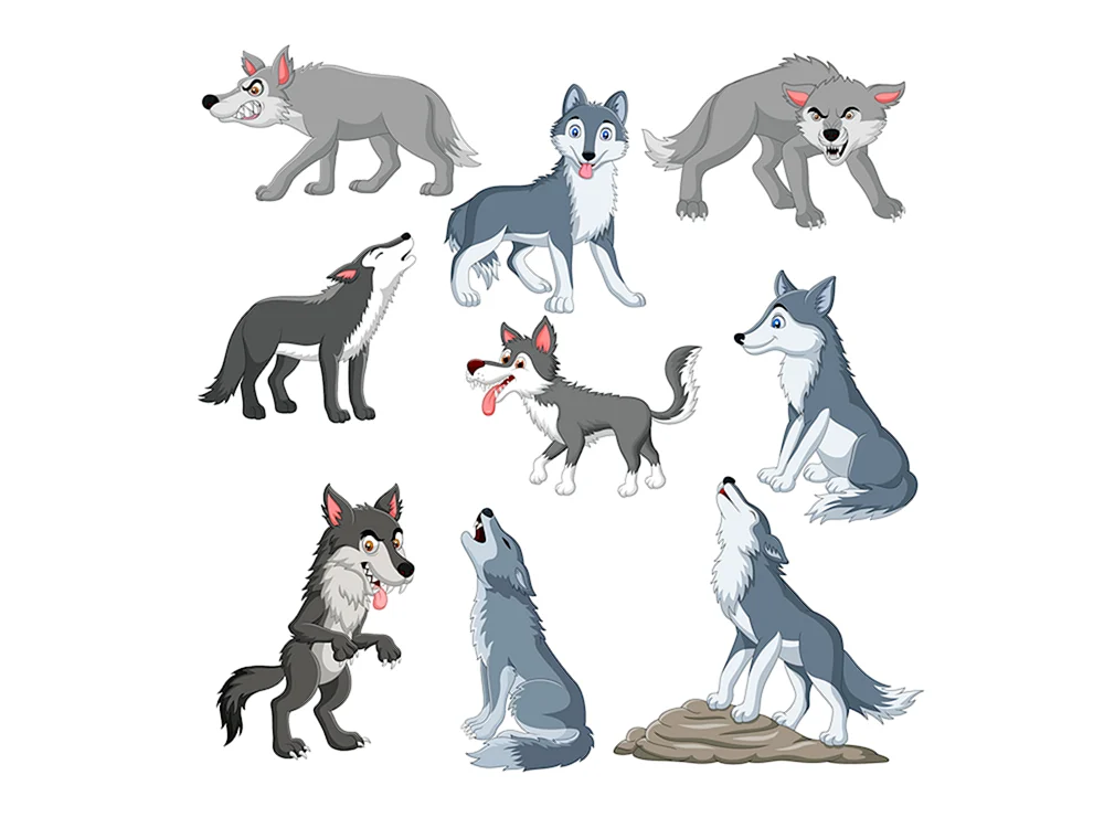 Wolf Cartoon grauer Wolf