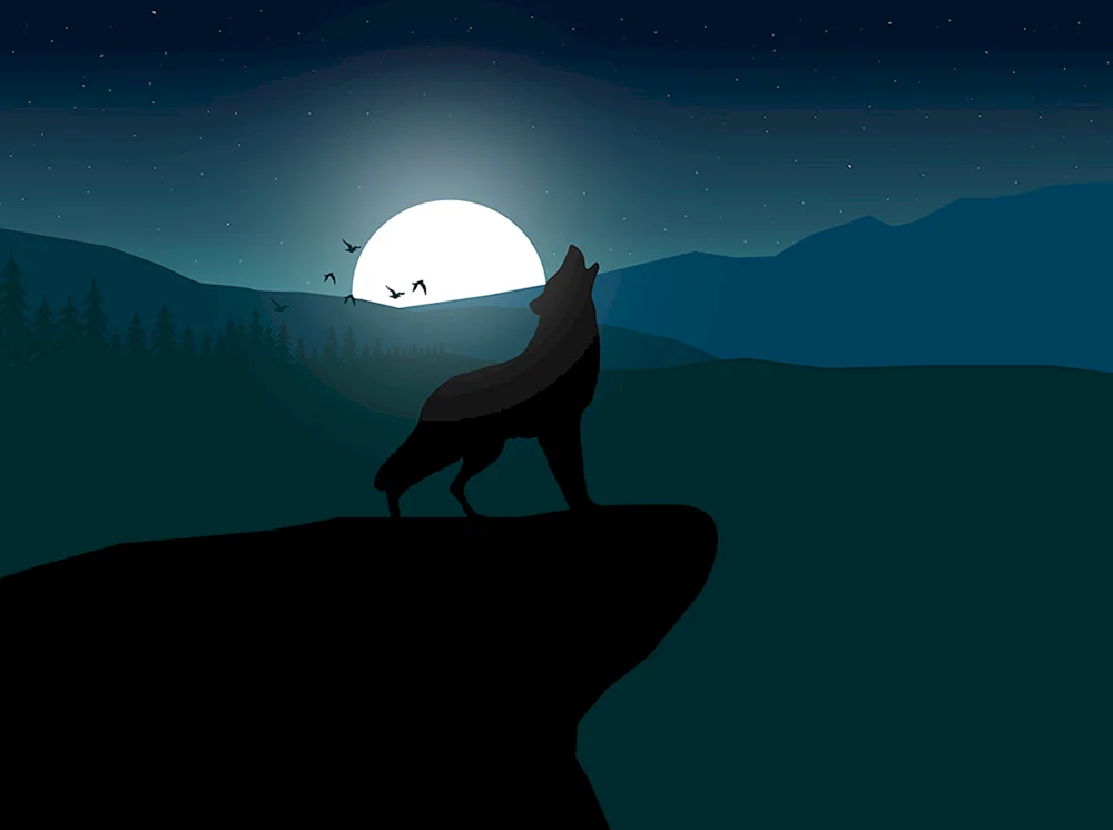 Silhouette eines den Mond anheulenden Wolfes