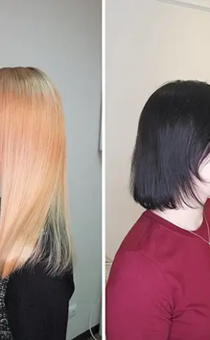 Haare vor und nach dem Haarschnitt