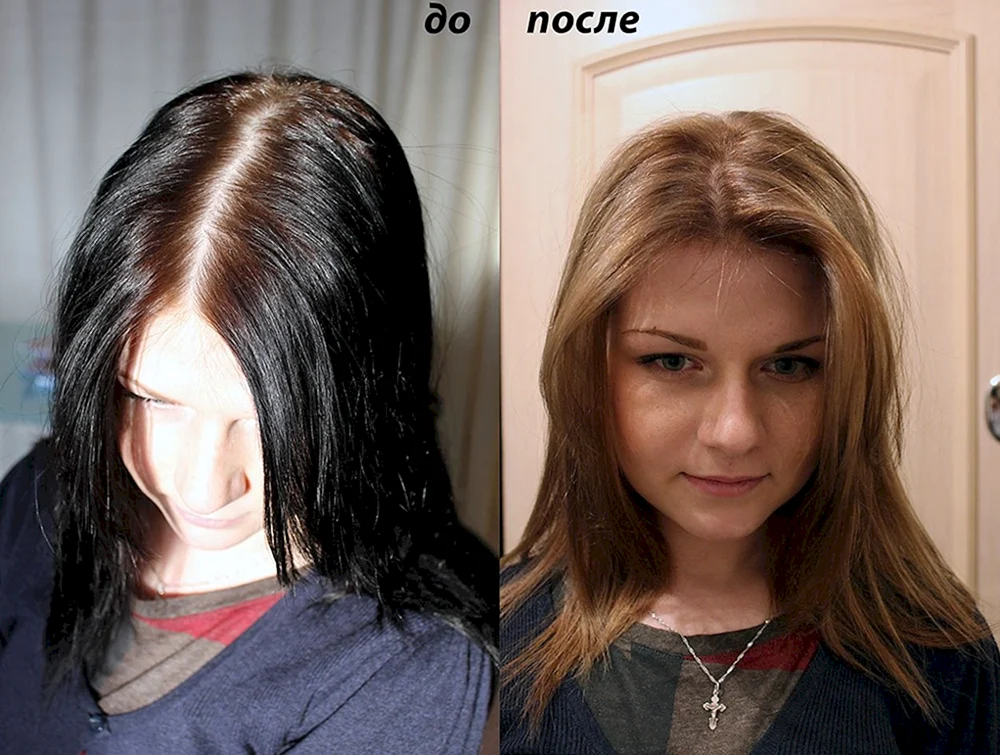 Haarfärbung zu schwarzem Haar nach der Spülung