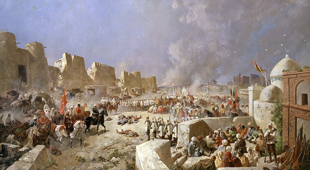 Russische Truppen betreten Samarkand n. n.Karazin