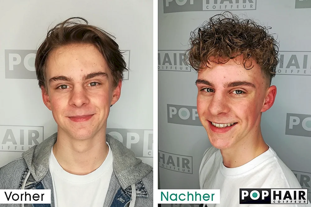 Dauerwelle vor und nach dem Mann