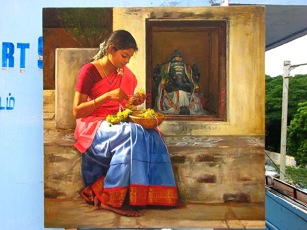 Indische Malerei Krishna und Radha