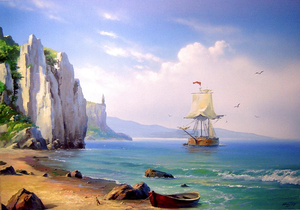 Malerei Mittelmeer Landschaft Igor Sakharov Boot