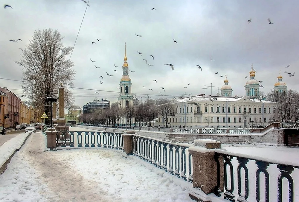 Winter St. Petersburg Kryukov-Kanal Nikolsky-Kathedrale